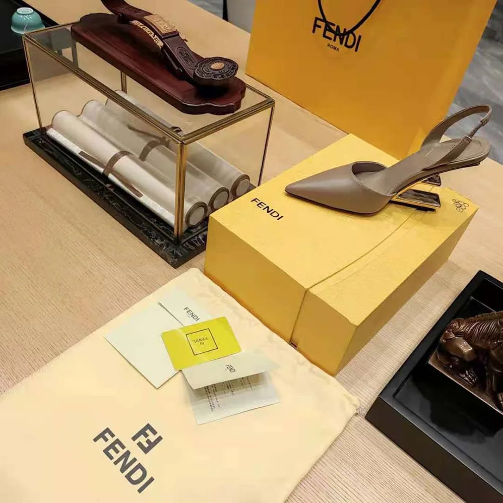 Fendi Fendi First Dove Gray Leather High for Women in Heeled Slingbacks