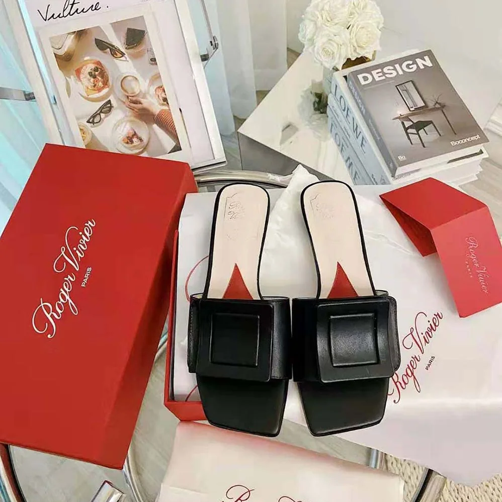 Roger Vivier Covered Buckle Mules in Patent Leather for Women in Black Roger Vivier Covered Buckle Mules in Patent Leather for Women in Black