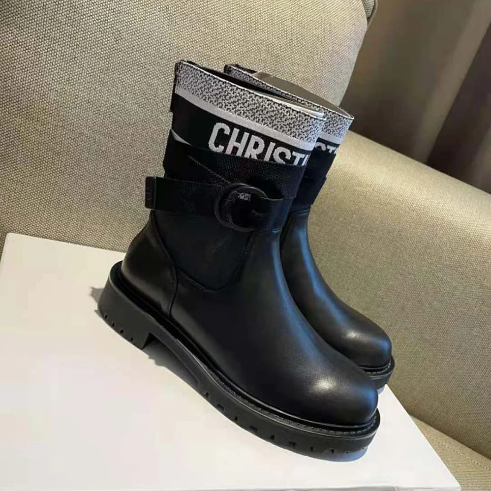 Dior D-major Ankle Boot White and Black Technical Fabric and Black Calfskin for Women