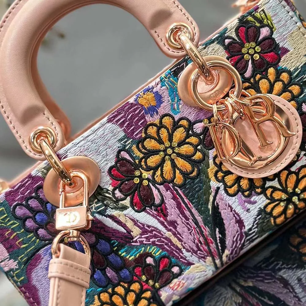 Dior Medium Lady D-joy Bag Beige Multicolor Brocart Embroidery for Women Dior Medium Lady D-joy Bag Beige Multicolor Brocart Embroidery for Women