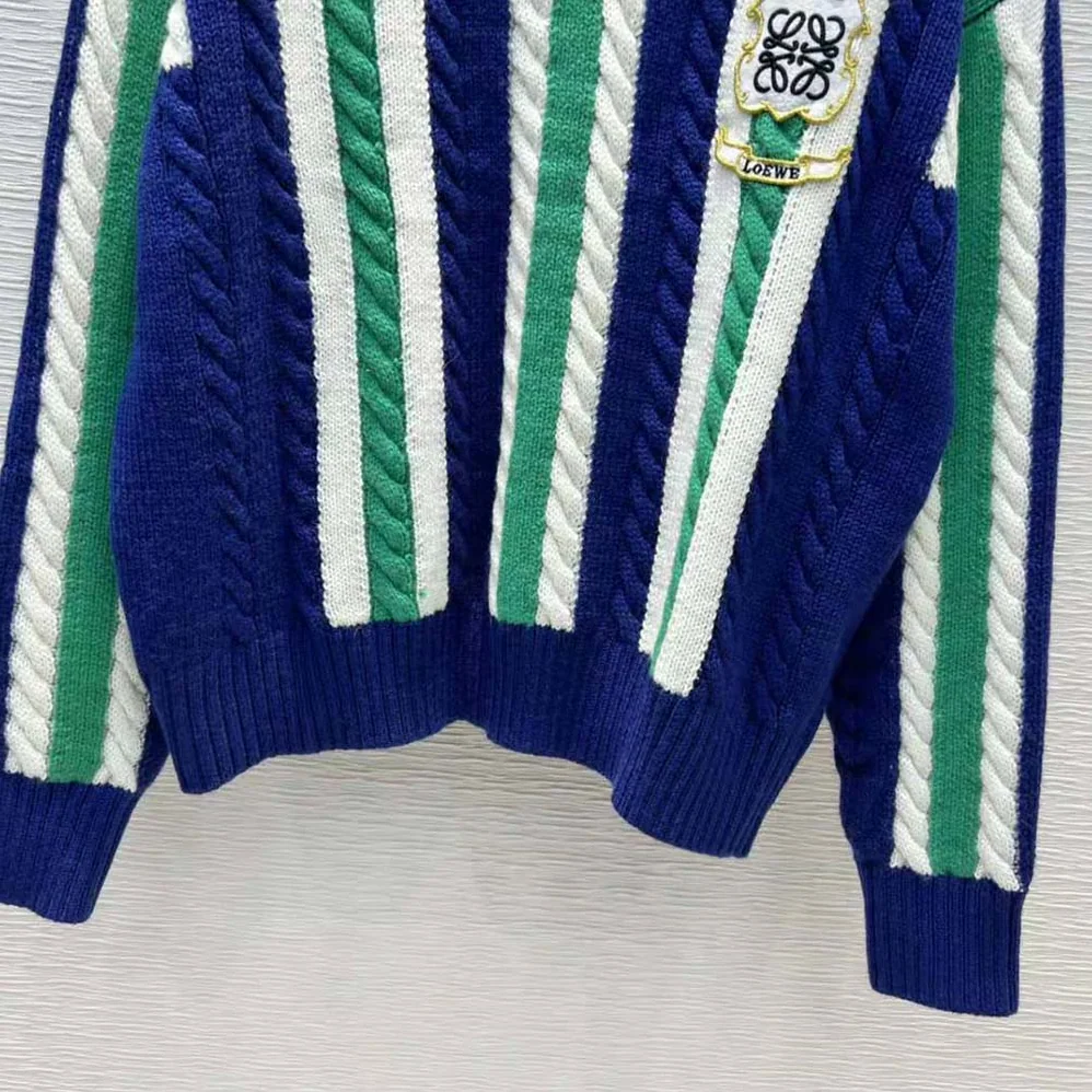Loewe Stripe V-neck Sweater in Wool for Women in Green