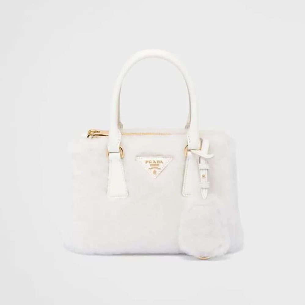 Prada Prada Galleria Shearling Mini-Bag for Women in White Prada Prada Galleria Shearling Mini-Bag for Women in White