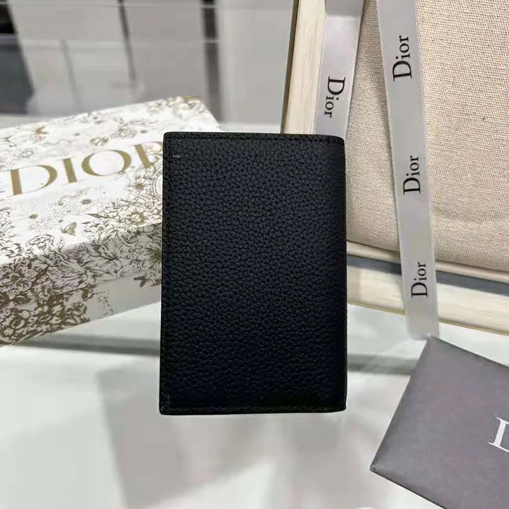 Dior Saddle Bi-fold Card Holder Blue Grained Calfskin Leather Marquetry for Men