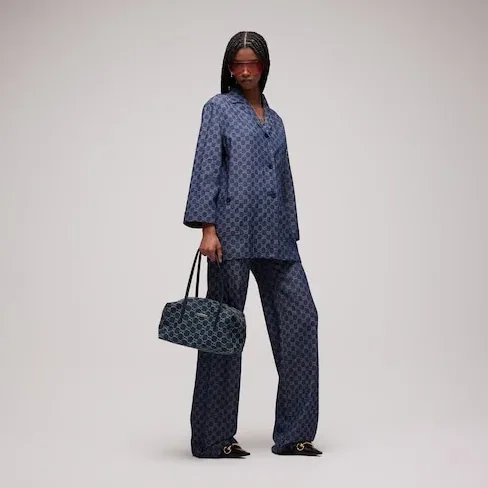 Gucci Melrose Boston Medium Shoulder Bag in Dark Blue Palladium Hardware