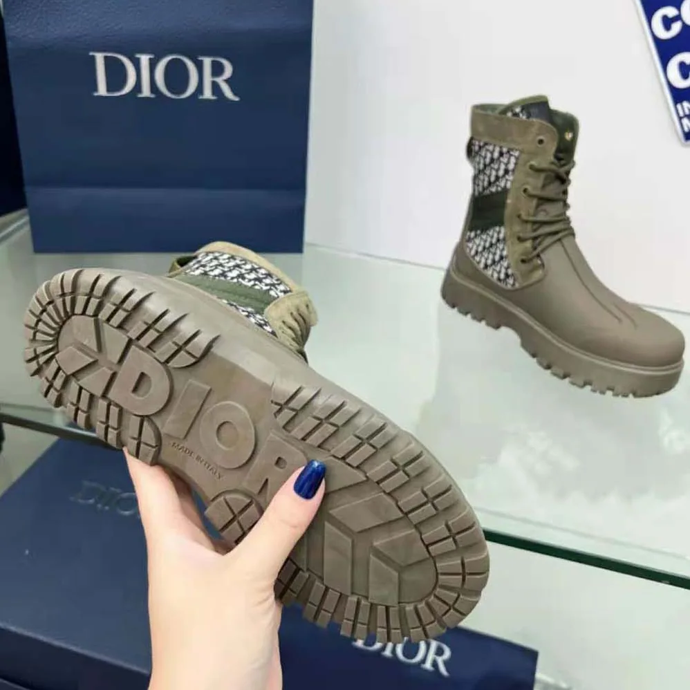 Dior Garden Lace-up Boot Beige and Black Dior Oblique Jacquard and Brown Rubber for Men