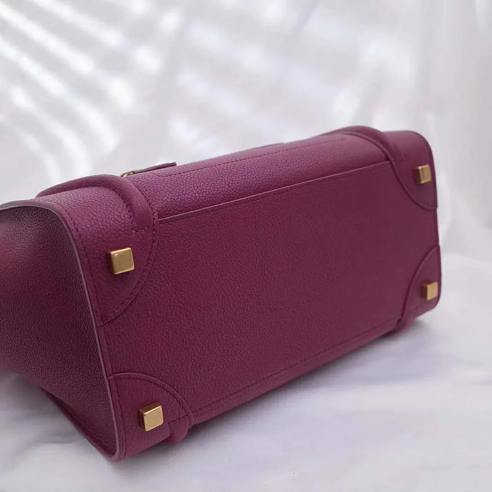 Celine Micro Luggage Handbag in Drummed Calfskin for Women in Maroon