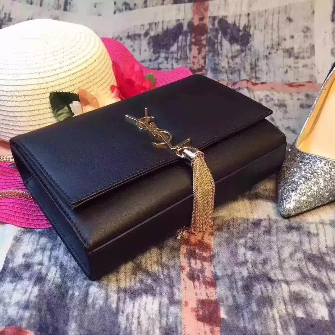 Saint Laurent YSL Medium Kate Tassel Chain Bag Calfskin Leather in Black