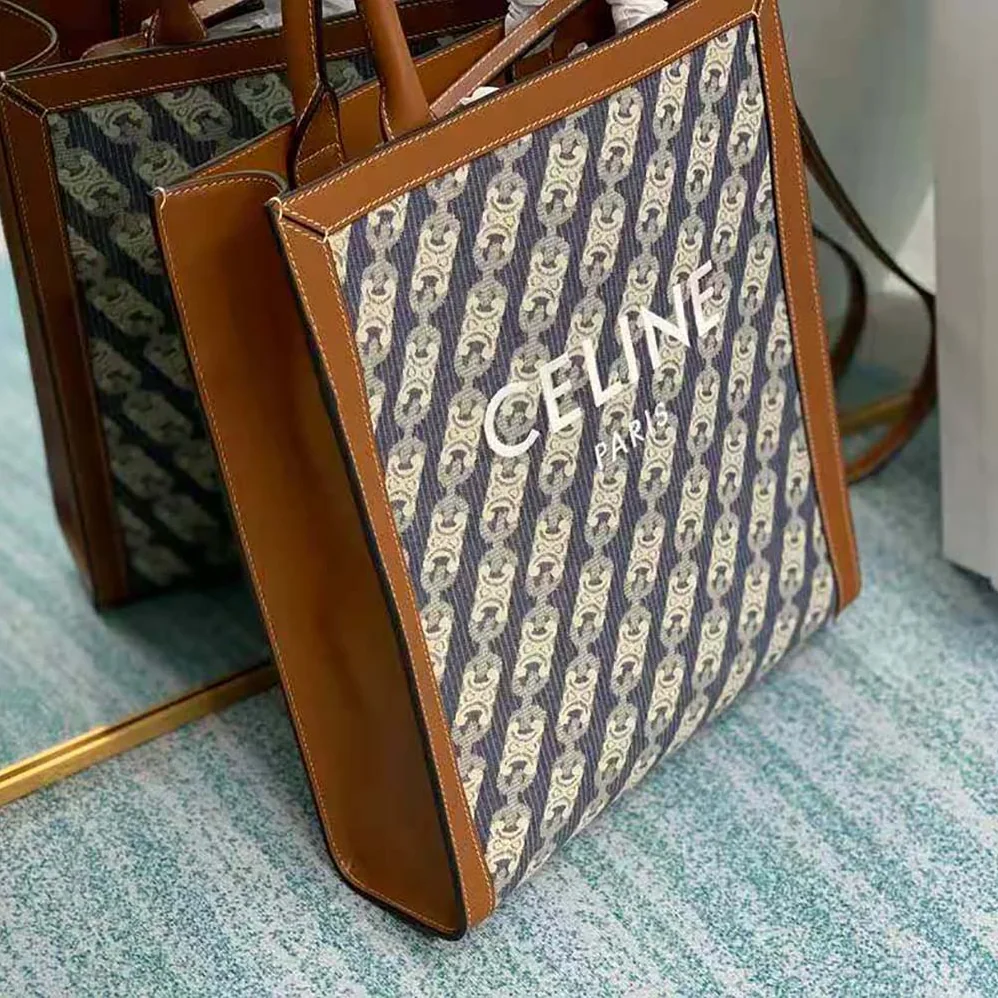 Celine Small Vertical Cabas Celine in Maillon Triomphe Jacquard and Calfskin for Women