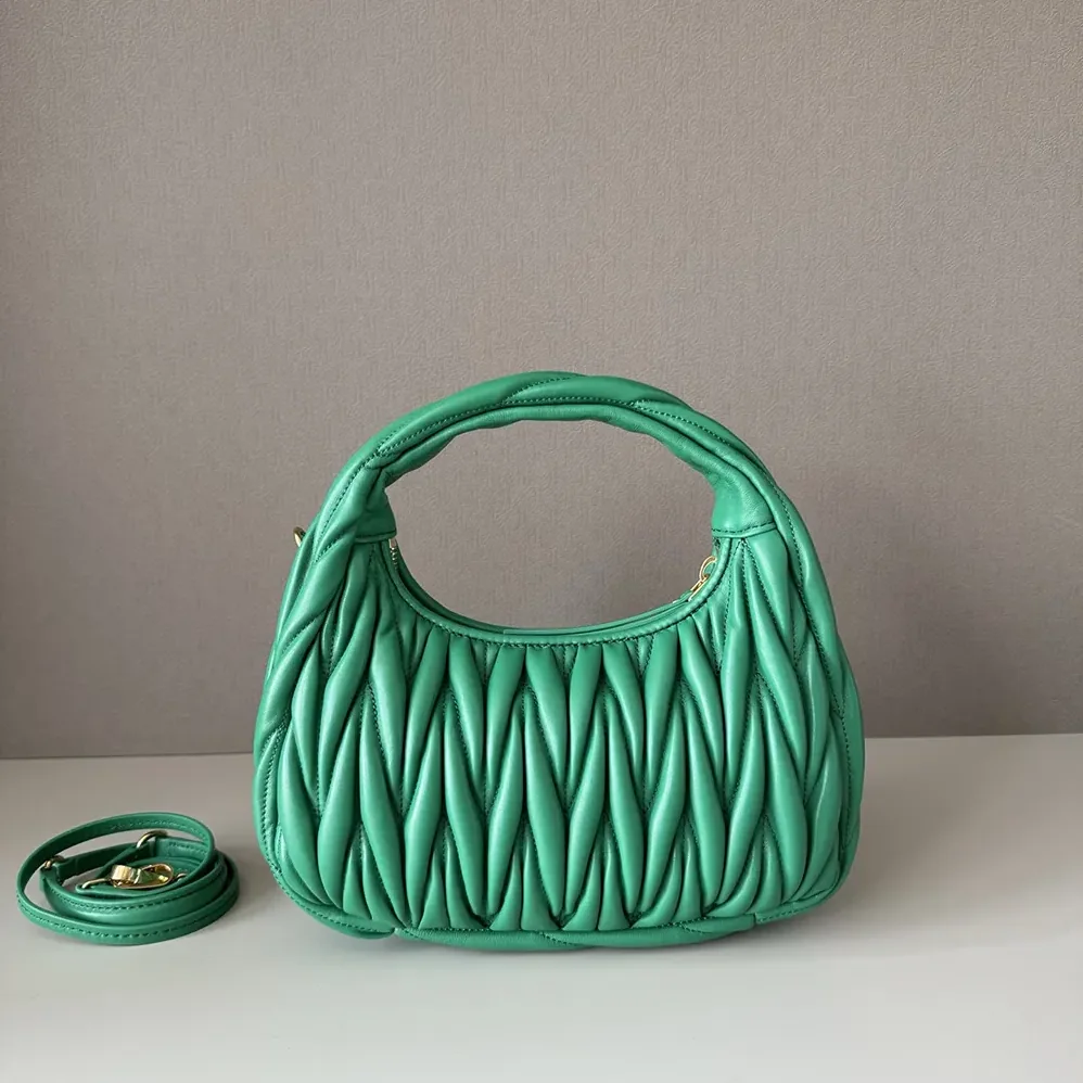 Miu Miu Wander Matelassé Nappa Leather Hobo Bag for Women in Green Miu Miu Wander Matelassé Nappa Leather Hobo Bag for Women in Green