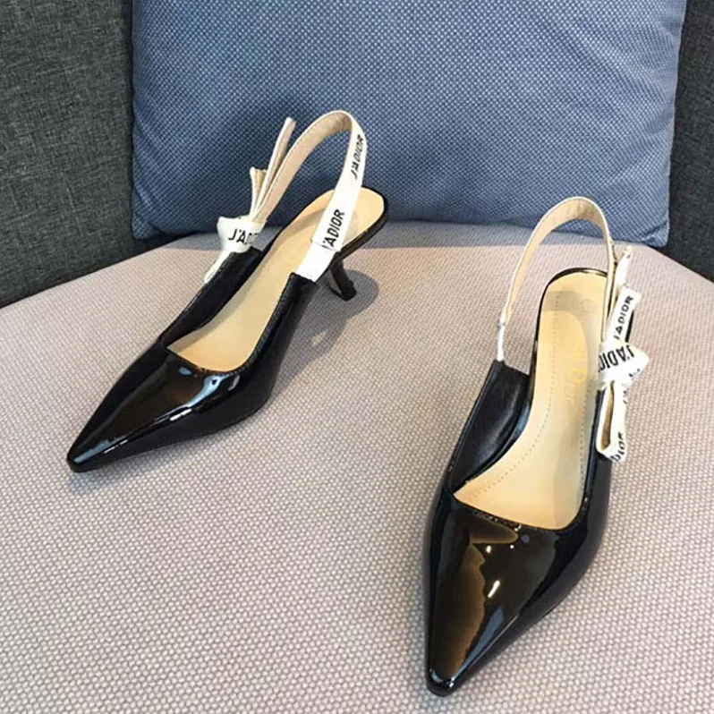 Dior Sling-Back Patent Leather J'Adior Ribbon 6.5cm Shoes for Women in Black