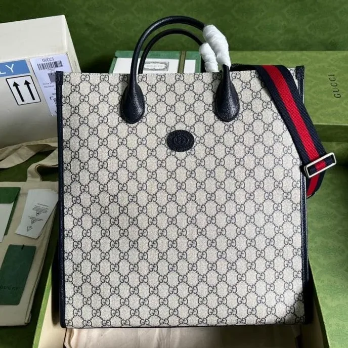 Gucci Tote Bag With Interlocking G Beige And Blue / Gucci Tote Bag With Interlocking G Beige And Blue /