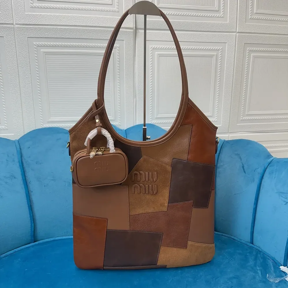 Miu Miu IVY Leather Patchwork Bag for Women in Brown Miu Miu IVY Leather Patchwork Bag for Women in Brown