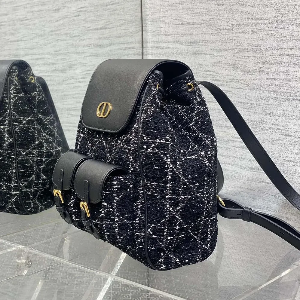 Dior Medium Dior Caro Backpack Black Tweed with White Cannage Motif for Women Dior Medium Dior Caro Backpack Black Tweed with White Cannage Motif for Women