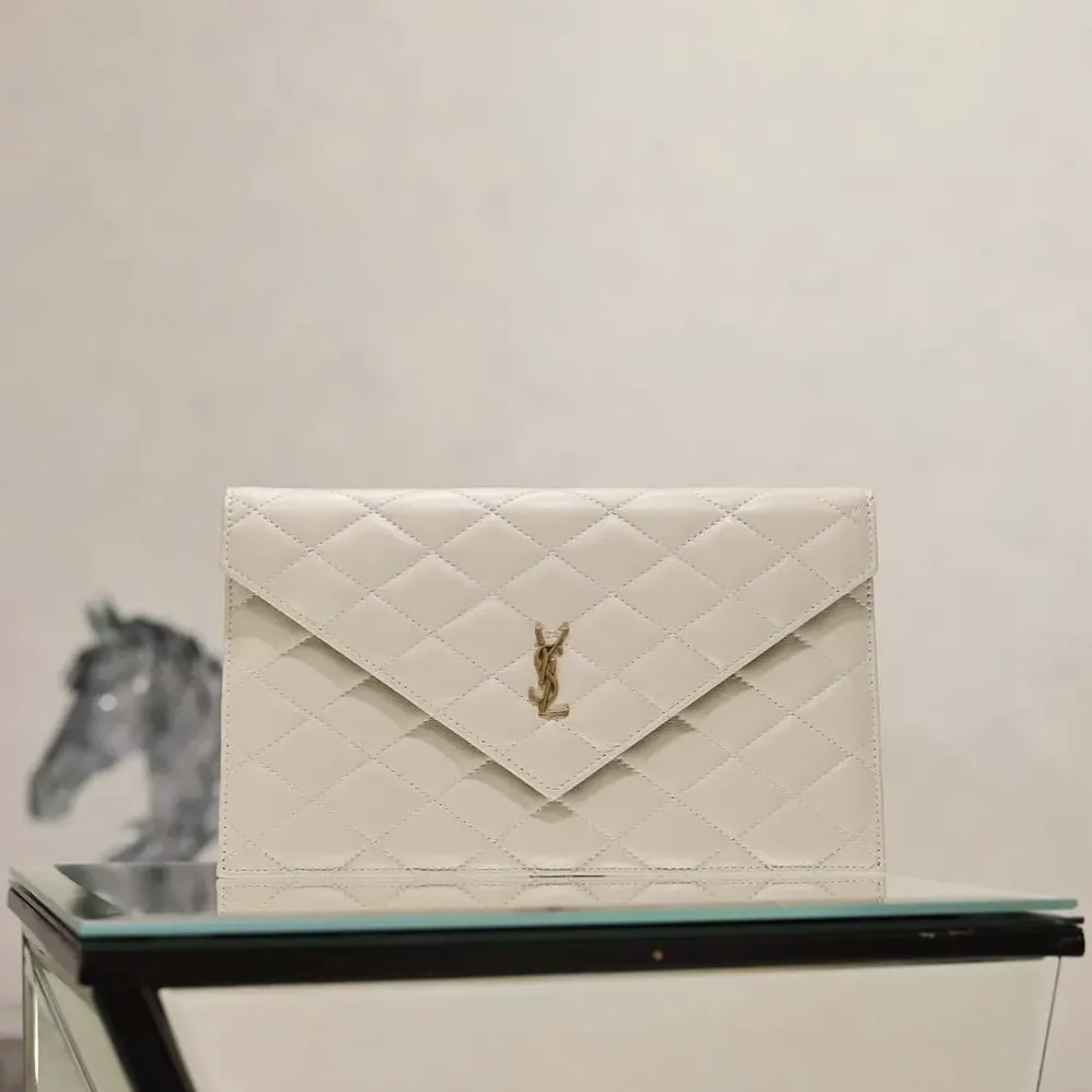 Saint Laurent YSL Paris Pouch In Lambskin White for Women Saint Laurent YSL Paris Pouch In Lambskin White for Women