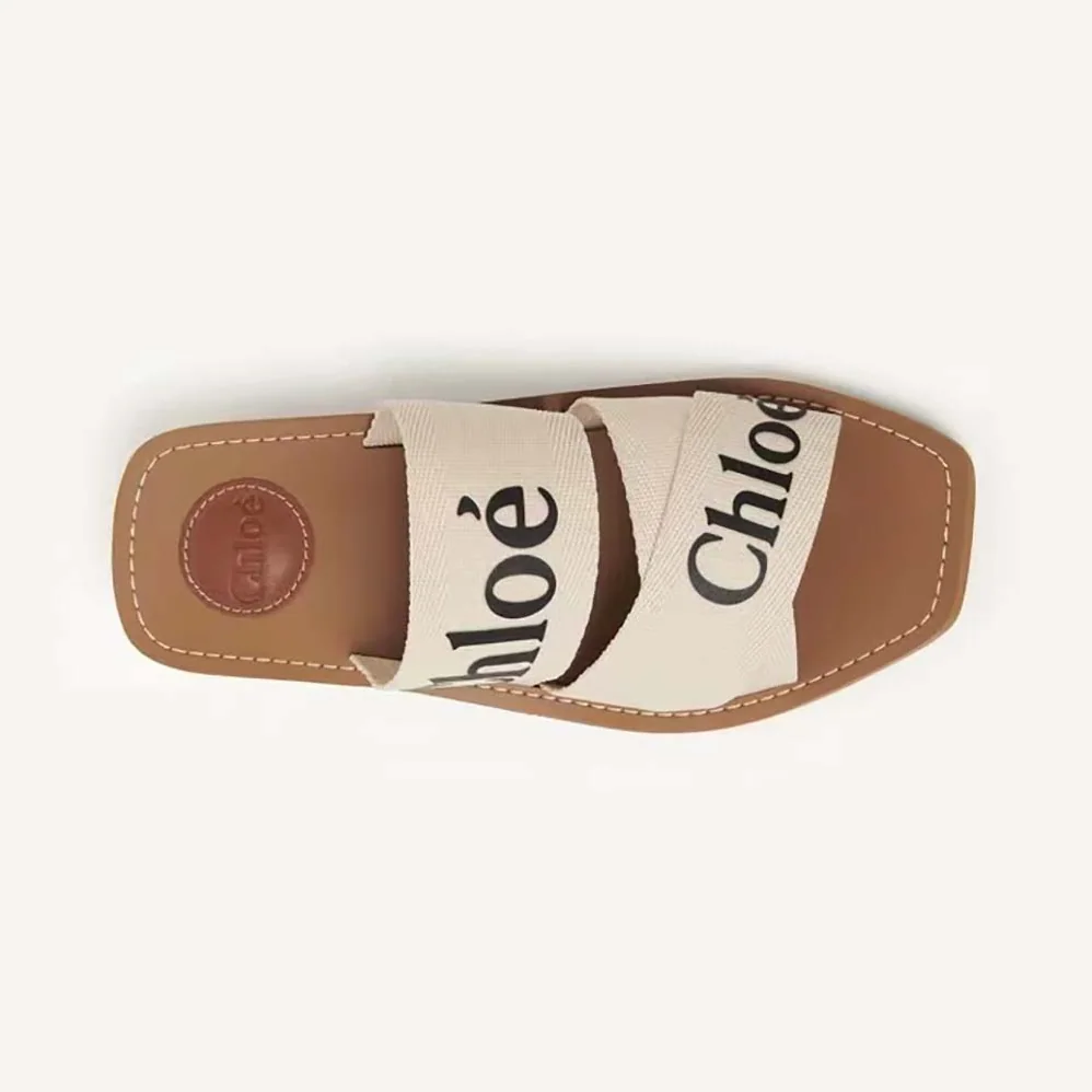Chloe Woody Flat Mule in Canvas for Women in Beige Chloe Woody Flat Mule in Canvas for Women in Beige