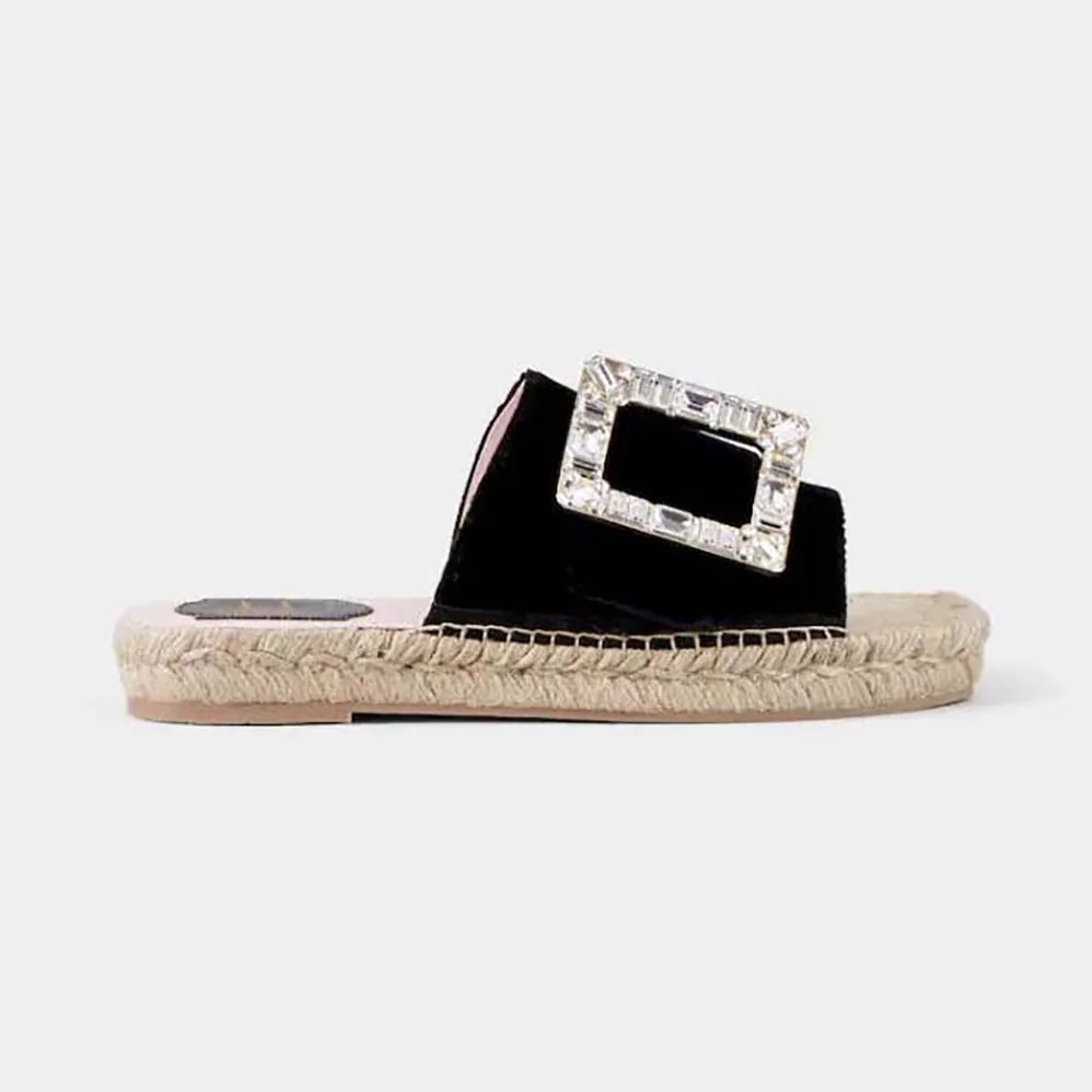 Roger Vivier Strass Buckle Espadrille Mules in Velvet for Women in Black