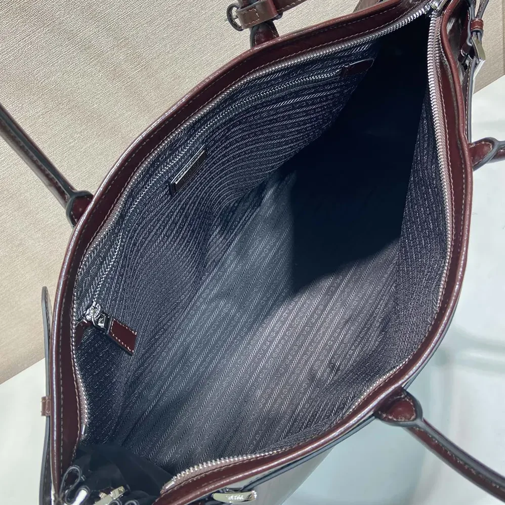 Prada Bonnie Leather Tote Bag for Unisex in Dark Brown