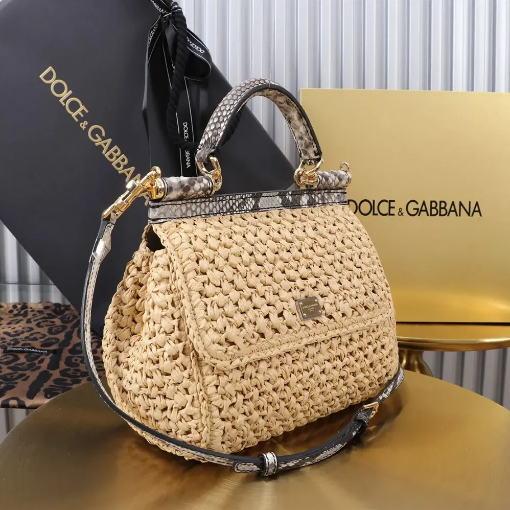 Dolce Gabbana D&G Small Sicily Handbag in Crochet Raffia for Women