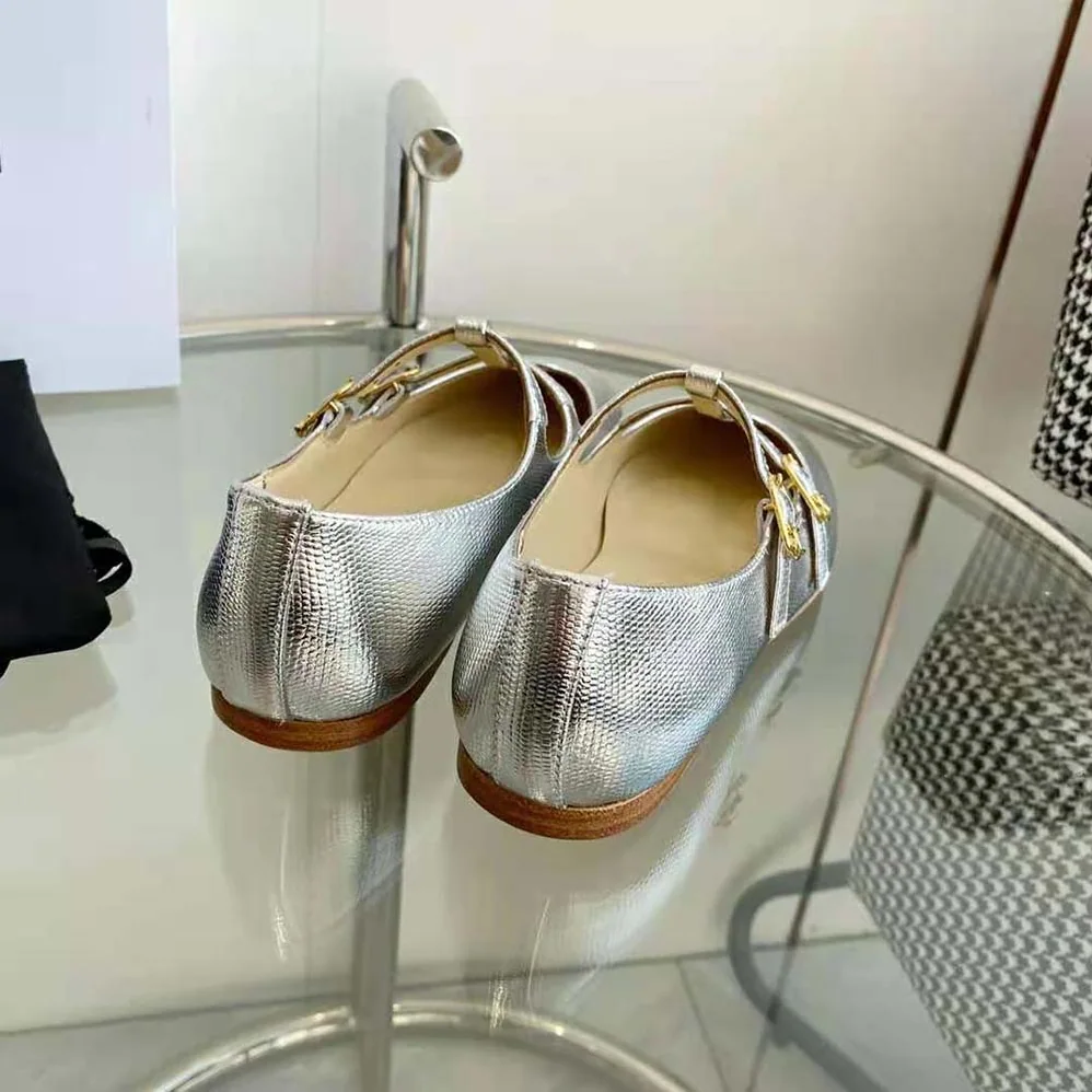 Celine Les Ballerines Celine Double Strap Mary Jane in Lizard Stamped Metalized Calfskin for Women Celine Les Ballerines Celine Double Strap Mary Jane in Lizard Stamped Metalized Calfskin for Women