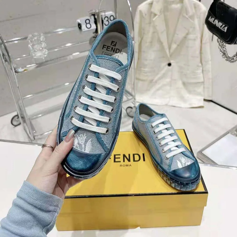 Fendi Domino Light Blue Denim Low Tops for Men