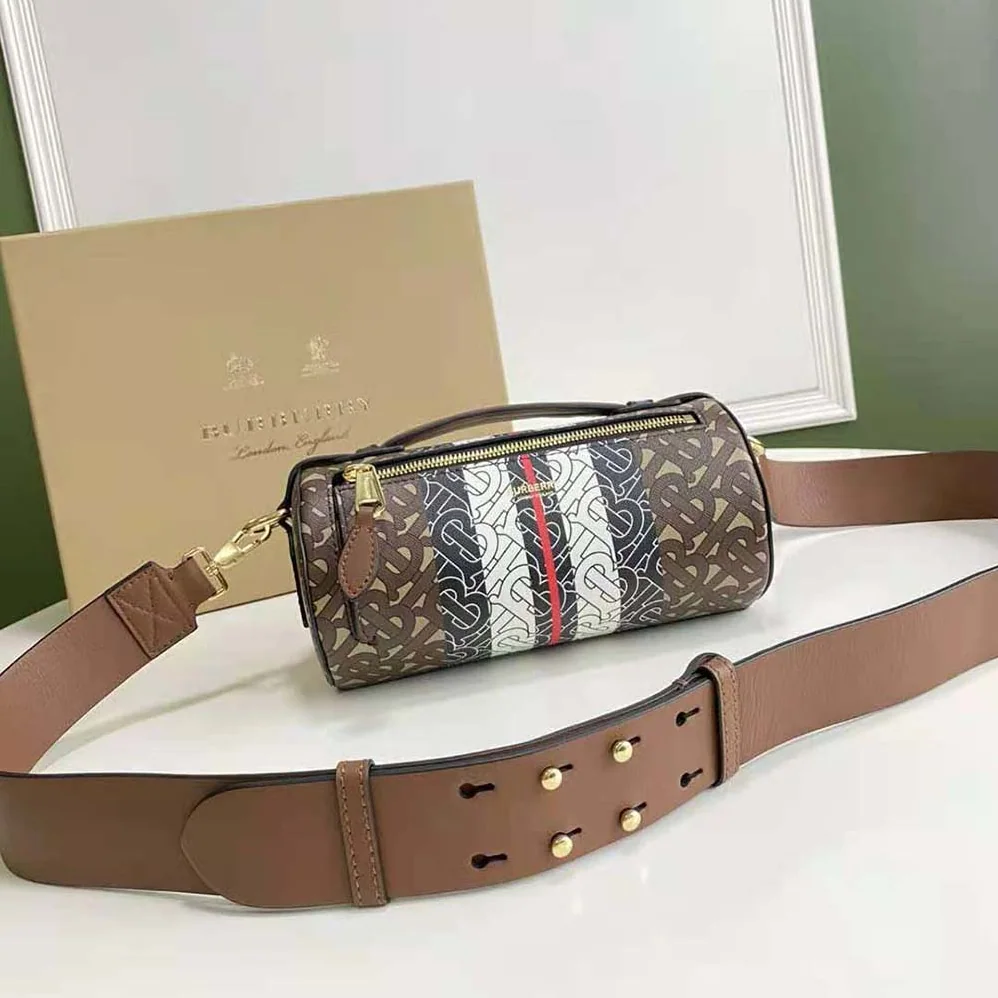 Burberry The Monogram Stripe E-canvas and Leather Barrel Bag for Women