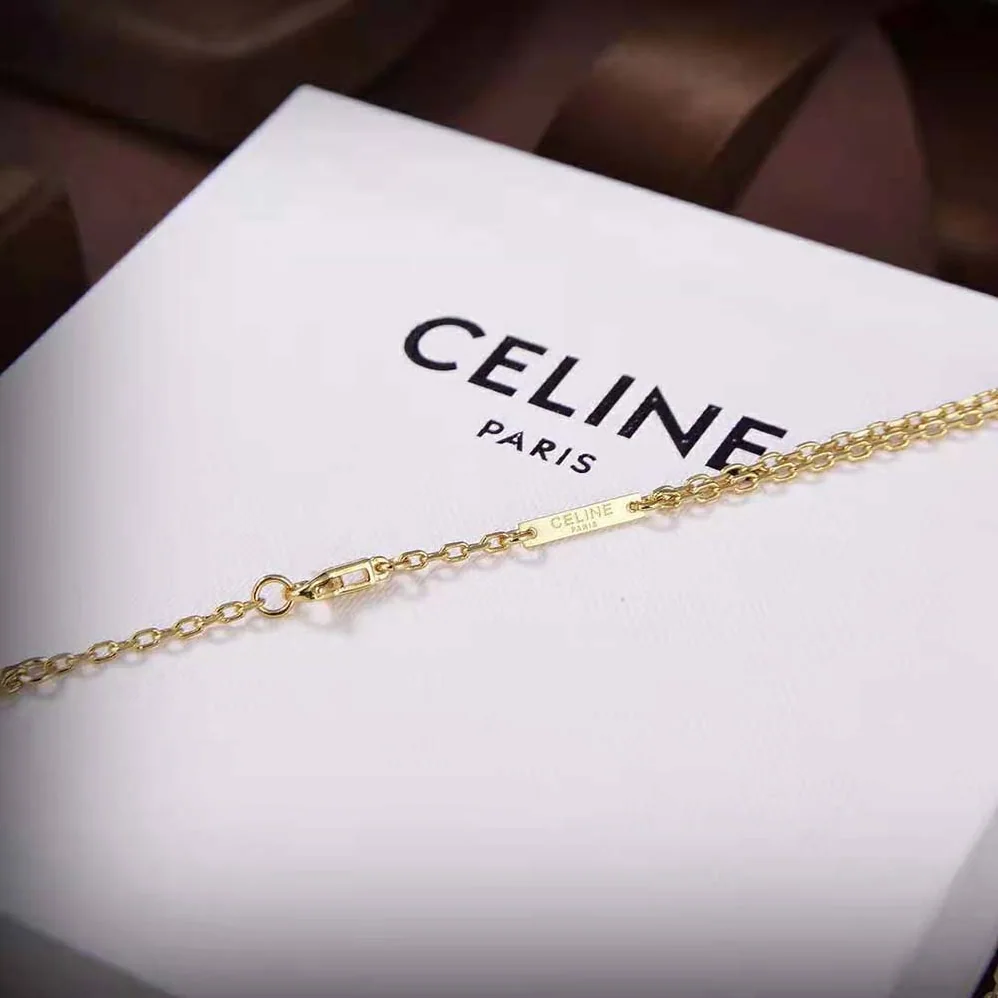 Celine Paris Double Necklace in Brass with Gold Finish for Women
