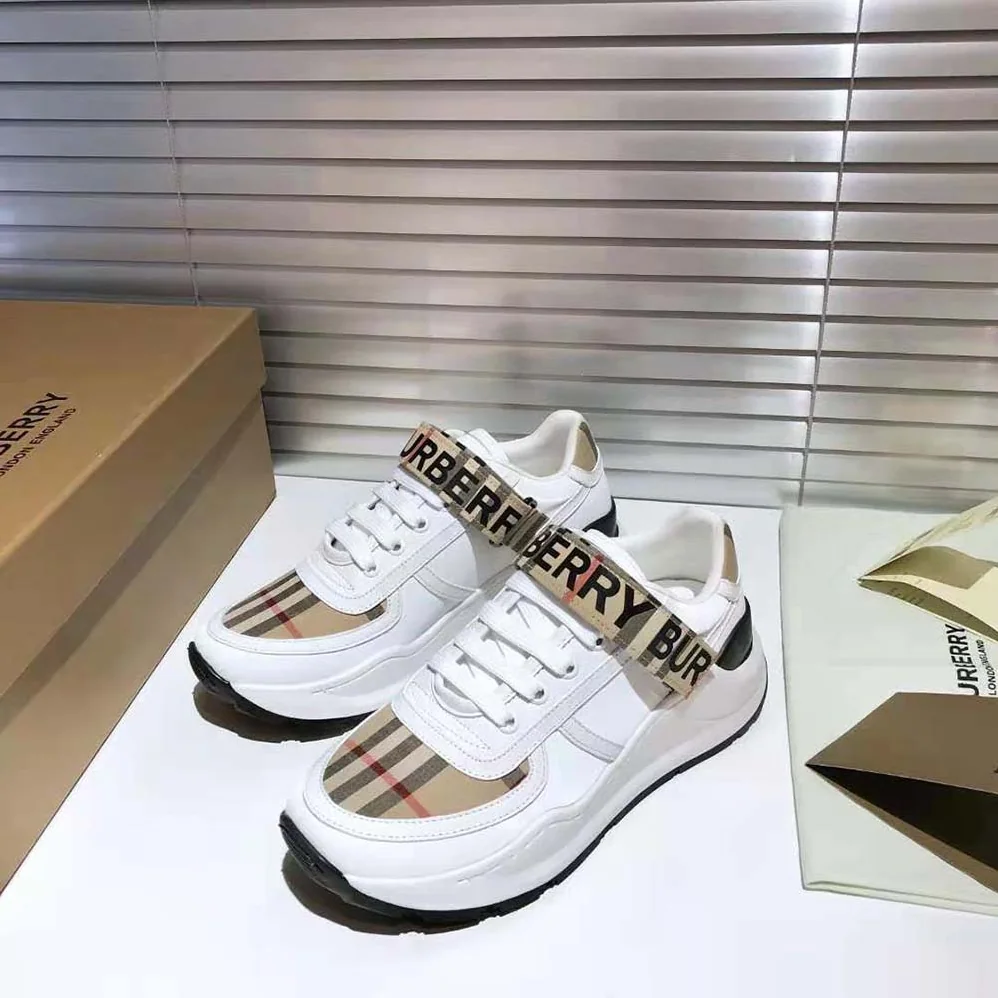 Burberry Logo Detail Leather and Nylon Sneakers for Unisex in White