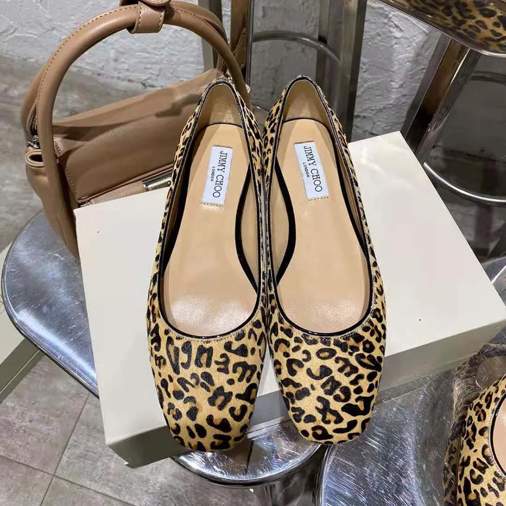 Jimmy Choo Mirele Flat Natural Mix Leopard Print Pony Flats with JC Emblem for Women Jimmy Choo Mirele Flat Natural Mix Leopard Print Pony Flats with JC Emblem for Women