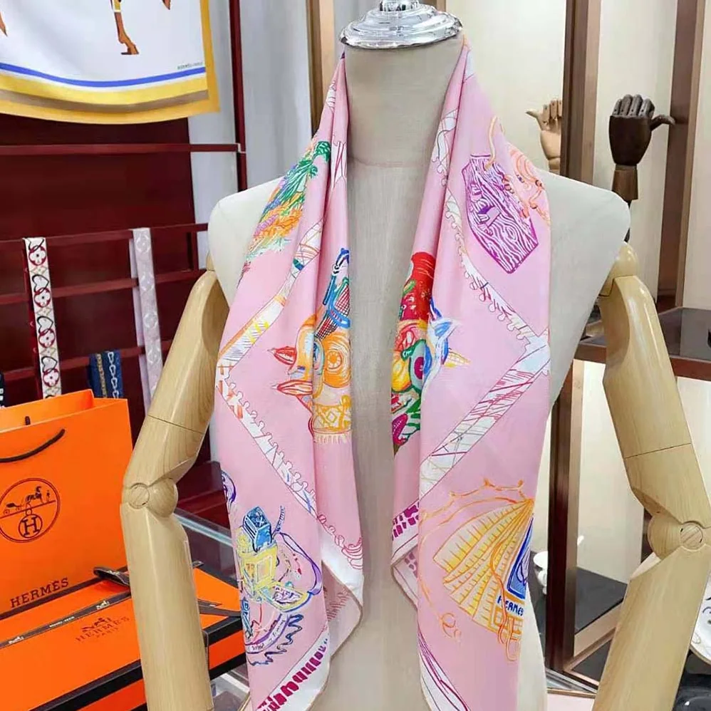 Hermes Chevaloscope Scarf 90 in Silk Twill with Hand-Rolled Edges for Women in Pink Hermes Chevaloscope Scarf 90 in Silk Twill with Hand-Rolled Edges for Women in Pink