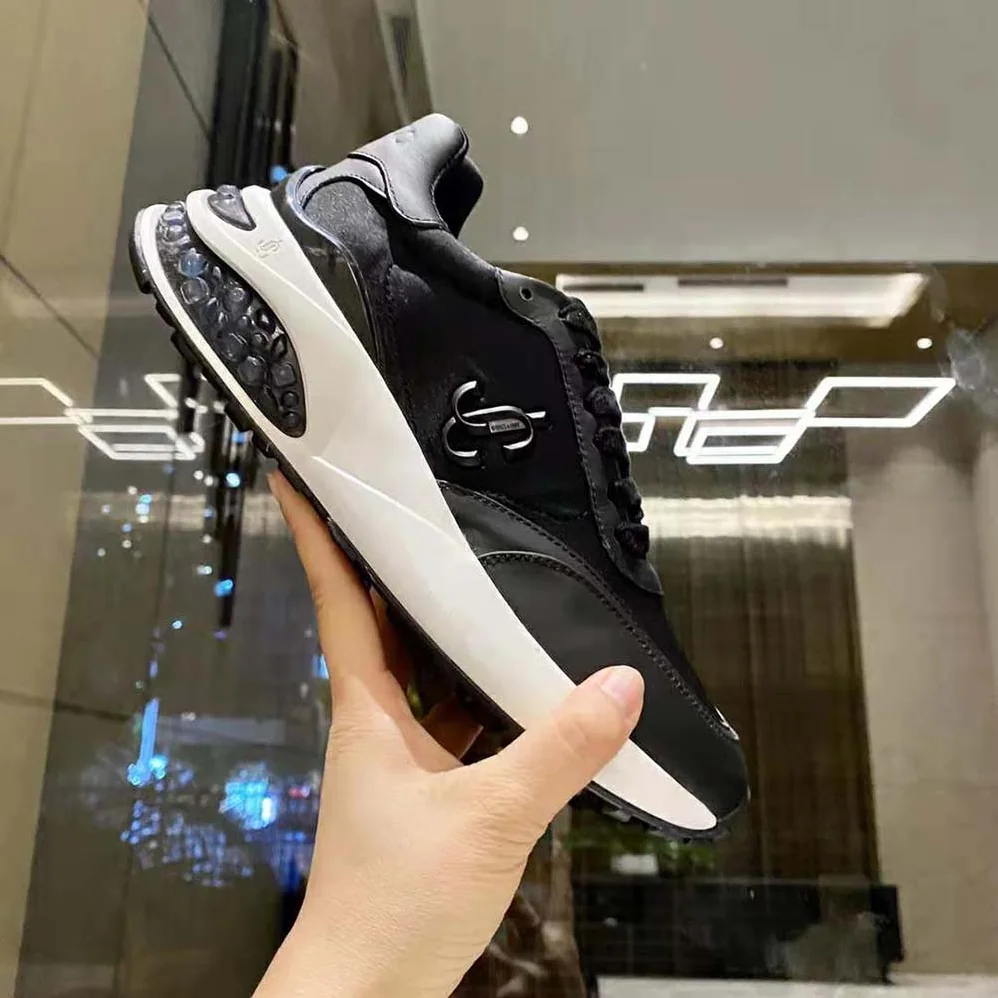 Jimmy Choo Memphis Lace UP/M Black Neoprene and Leather Low for Women in Top Trainers