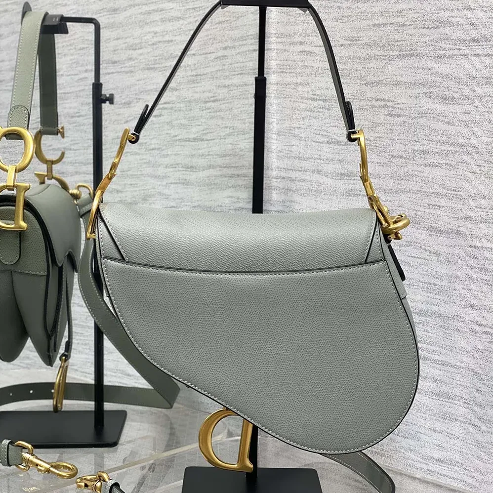 Dior Saddle Bag with Strap Stone Gray Grained Calfskin for Women