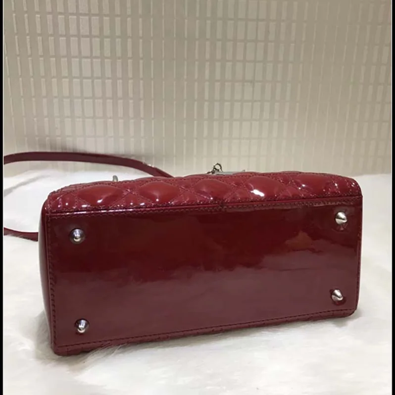Dior Lady Dior Bag in Patent Cannage Calfskin in Maroon