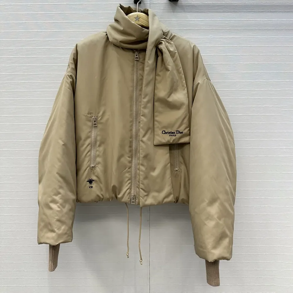 Dior Jacket with Scarf Collar Beige Padded Silk Faille for Women