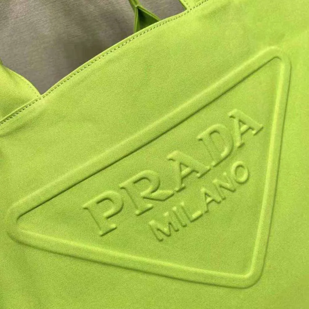 Prada Canvas Tote Bag with Contemporary Take on Classic Beach Designs for Women in Lime Prada Canvas Tote Bag with Contemporary Take on Classic Beach Designs for Women in Lime