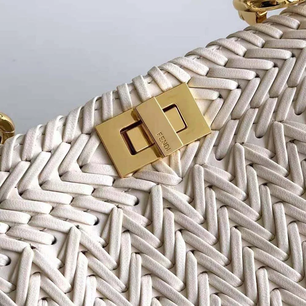Fendi Peekaboo ISeeU Petite White Padded Calfskin Leather Bag for Women Fendi Peekaboo ISeeU Petite White Padded Calfskin Leather Bag for Women