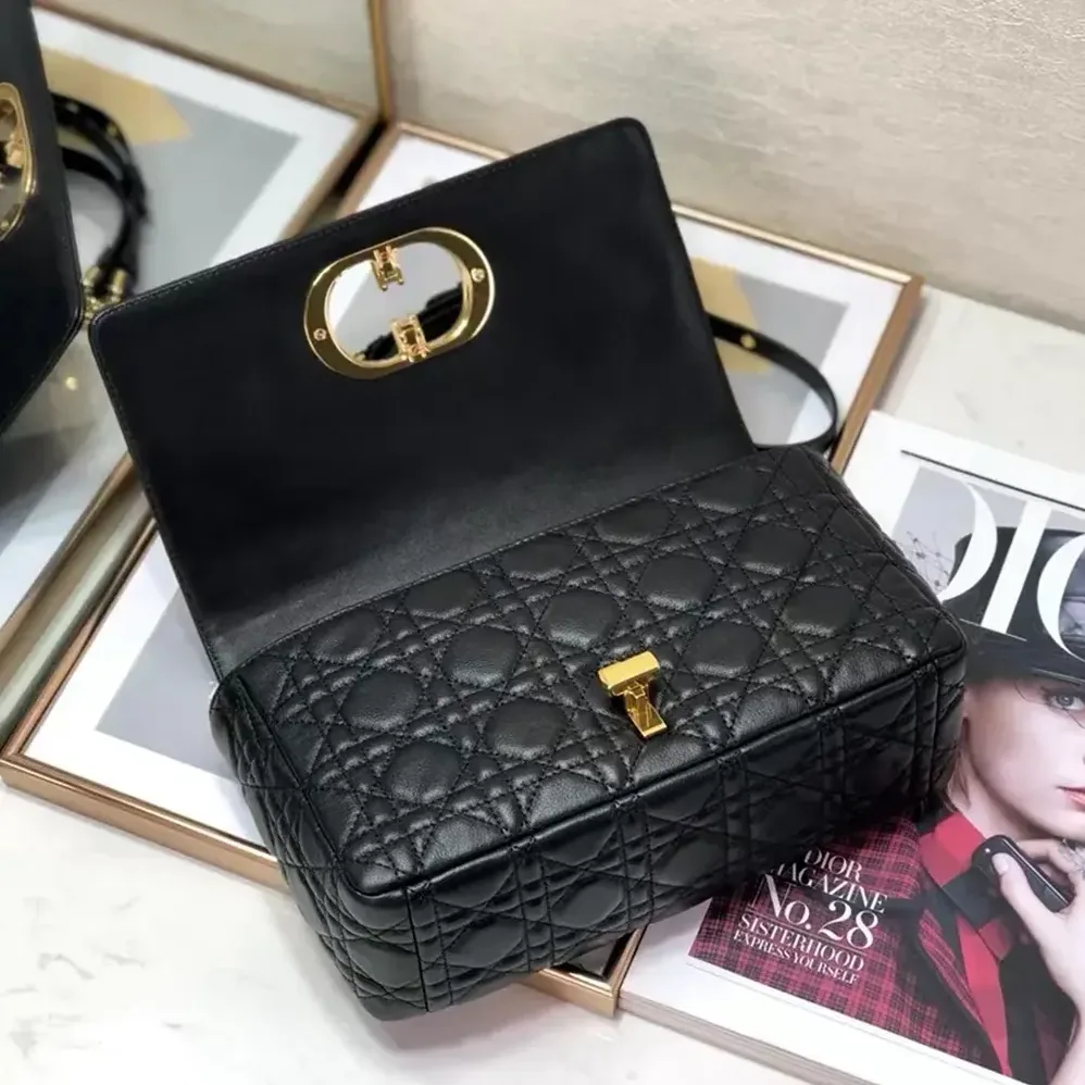 Dior Medium Dior Caro Bag Black Supple Cannage Calfskin for Women