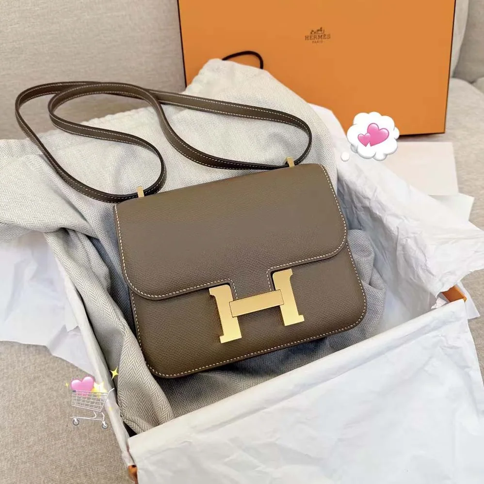 Hermes Constance 19 Bag Epsom Leather for Women in Grey/Gold