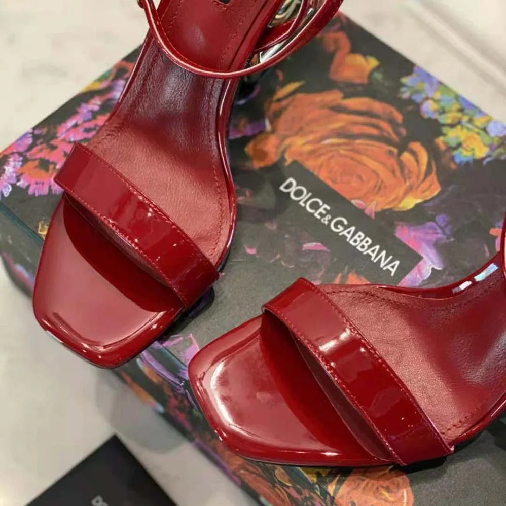 Dolce Gabbana D&G Patent Leather Sandals with 3.5 Heel for Women in Red Dolce Gabbana D&G Patent Leather Sandals with 3.5 Heel for Women in Red