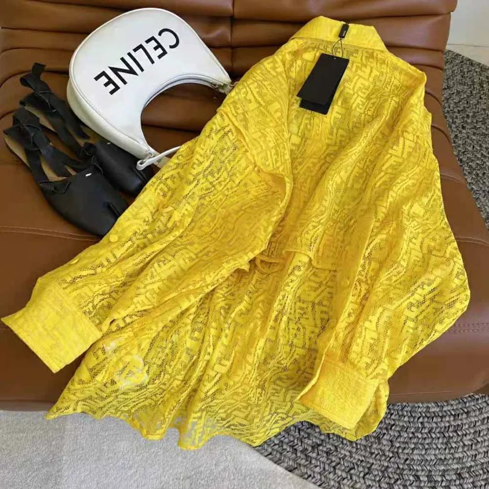 Fendi Yellow Lace Oversized Shirt Dress for Women
