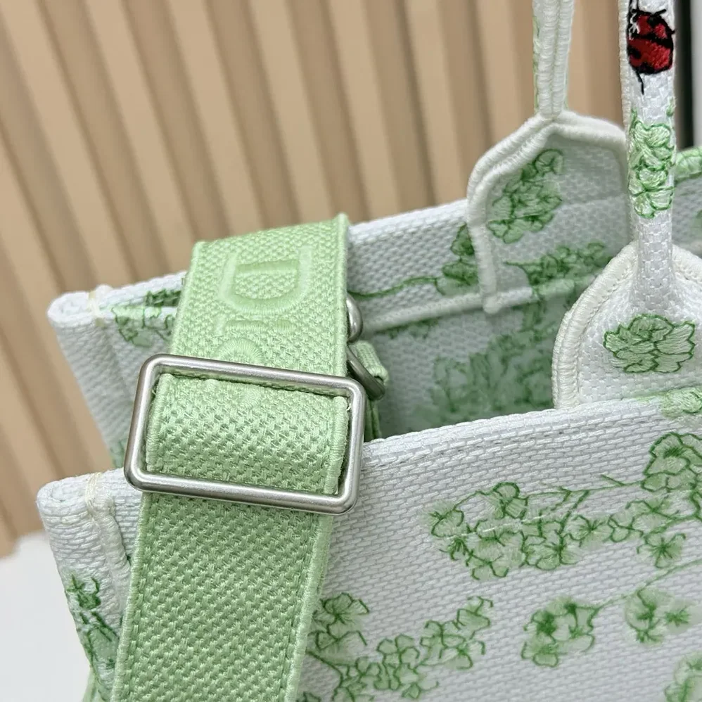 Dior Medium Dior Book Tote with Strap Green Multicolor Toile de Jouy Clover Embroidery for Women