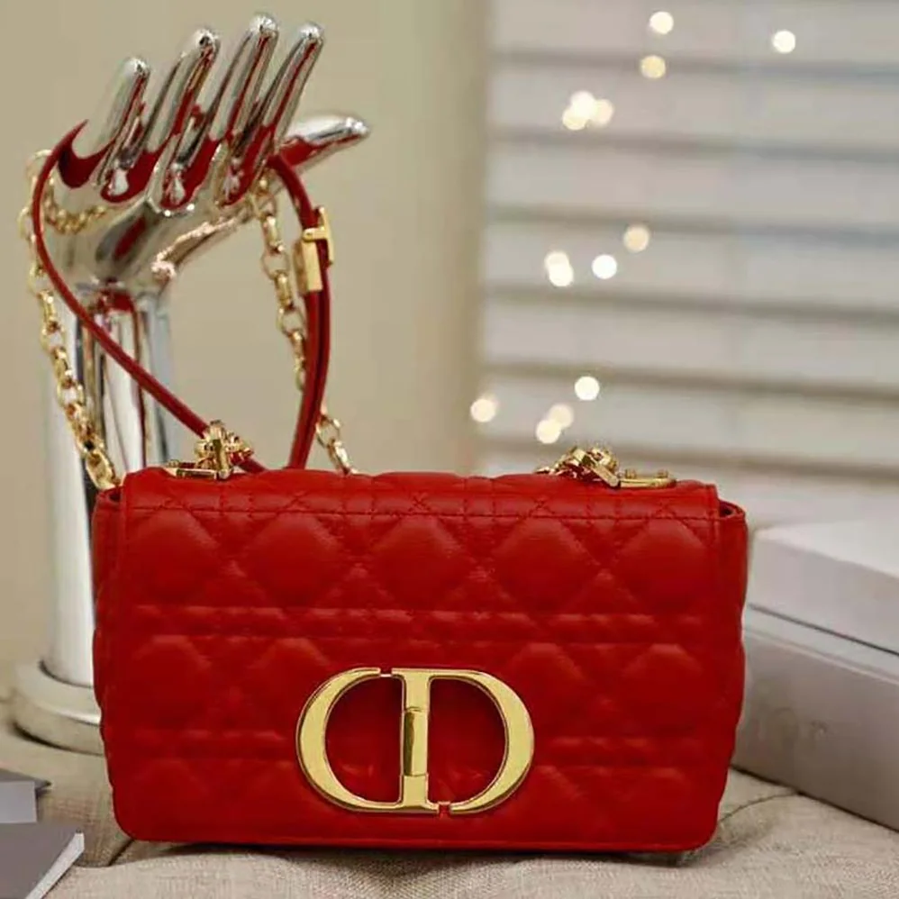 Dior Small Dior Caro Bag Supple Cannage Calfskin for Women in Red Dior Small Dior Caro Bag Supple Cannage Calfskin for Women in Red