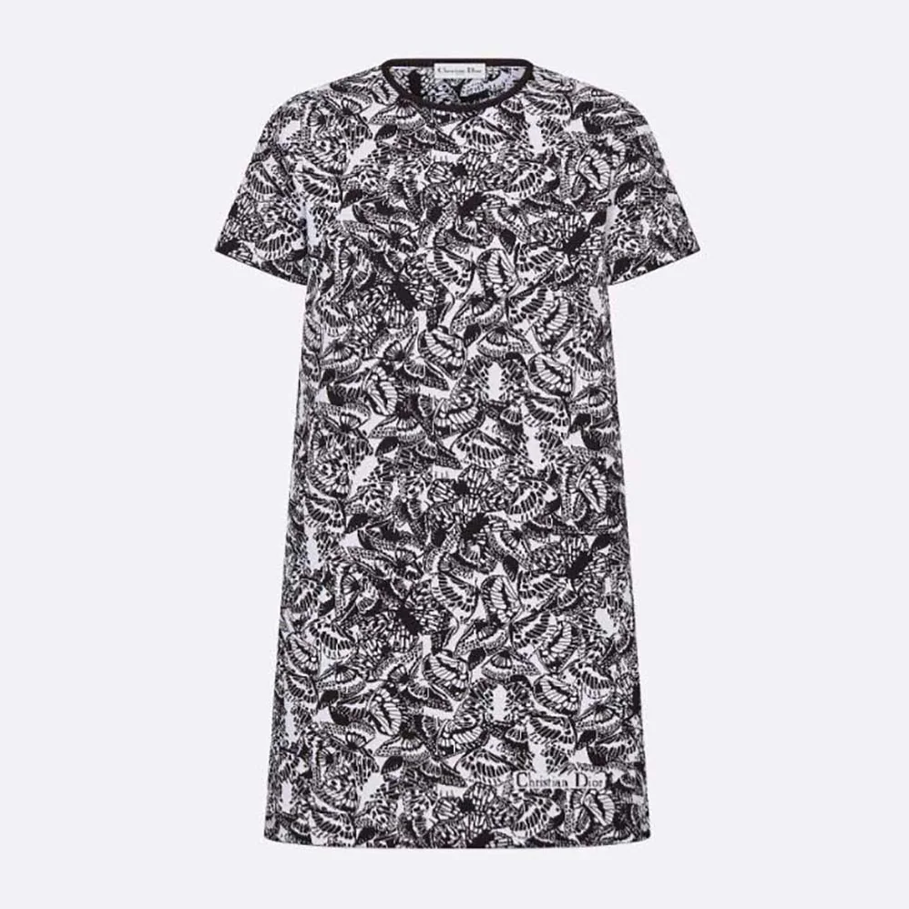 Dior Straight Dress Black and White Technical Jacquard with Allover Butterfly Motif for Women Dior Straight Dress Black and White Technical Jacquard with Allover Butterfly Motif for Women