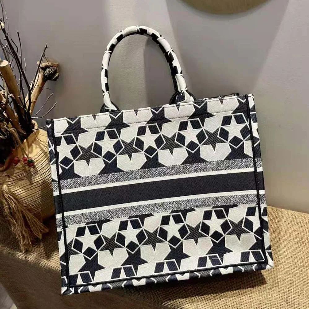 Dior Large Dior Book Tote Blue and White Dior Etoile Embroidery for Women Dior Large Dior Book Tote Blue and White Dior Etoile Embroidery for Women