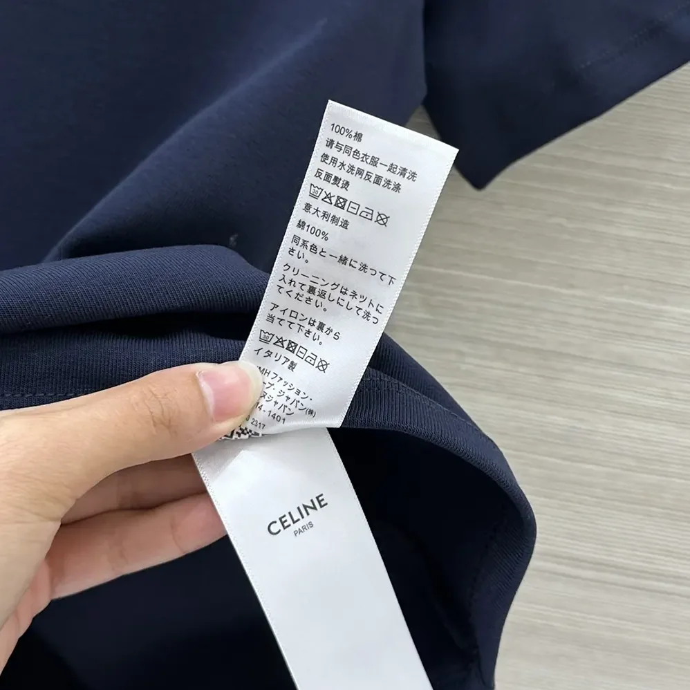 Celine Triomphe T-Shirt In Ribbed Cotton Jersey for Women in Navy