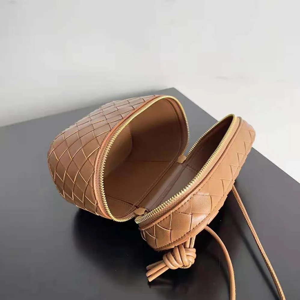 Bottega Veneta Mini Intrecciato Leather Vanity Case with Cross-Body Strap for Women in Brown