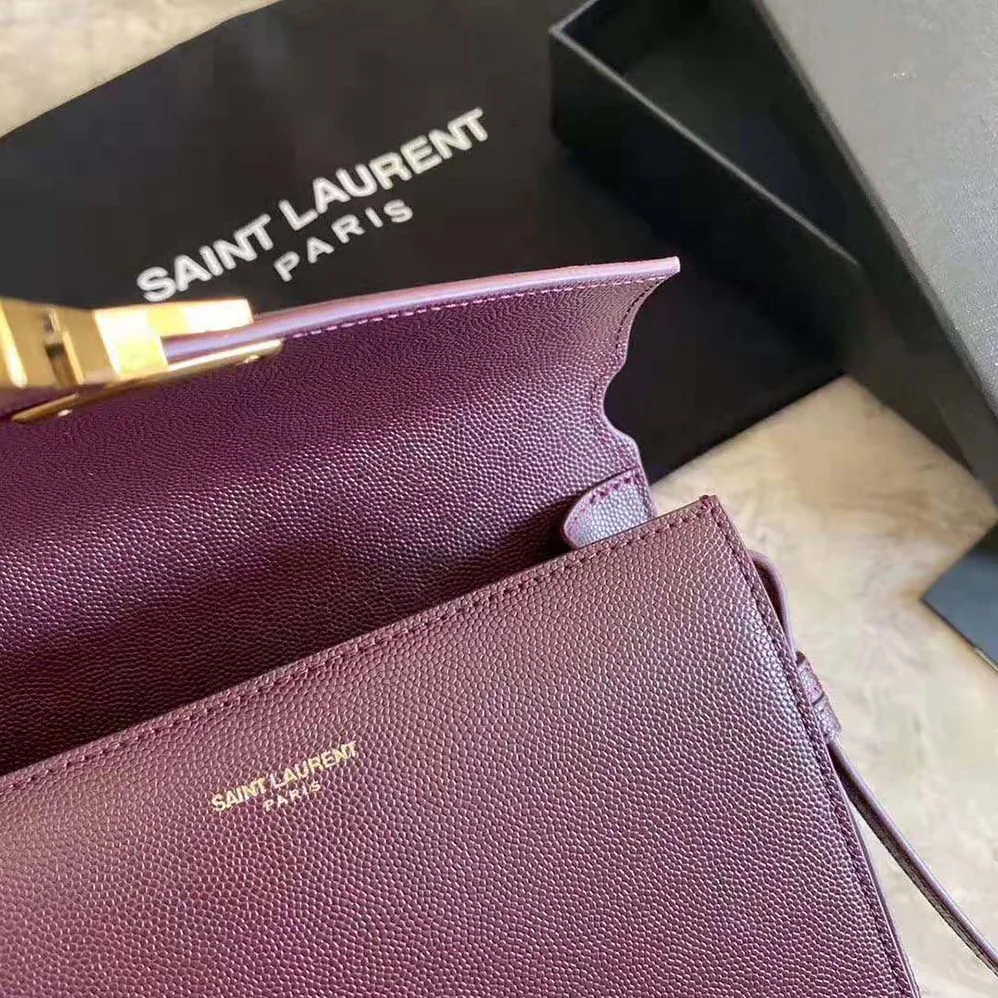Saint Laurent YSL Cassandra Top Handle Medium Bag in Grain DE Poudre Embossed Leather for Women in Maroon