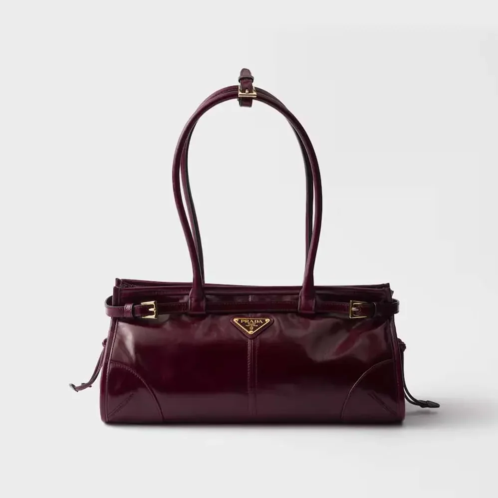 Prada Bonnie Medium Leather Handbag for Women in Maroon