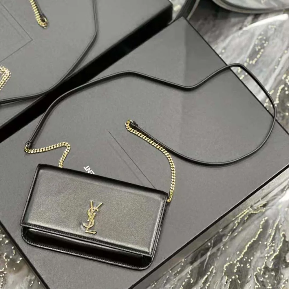 Saint Laurent YSL Cassandre Phone Holder with Strap in Smooth Leather for Women in Black Saint Laurent YSL Cassandre Phone Holder with Strap in Smooth Leather for Women in Black