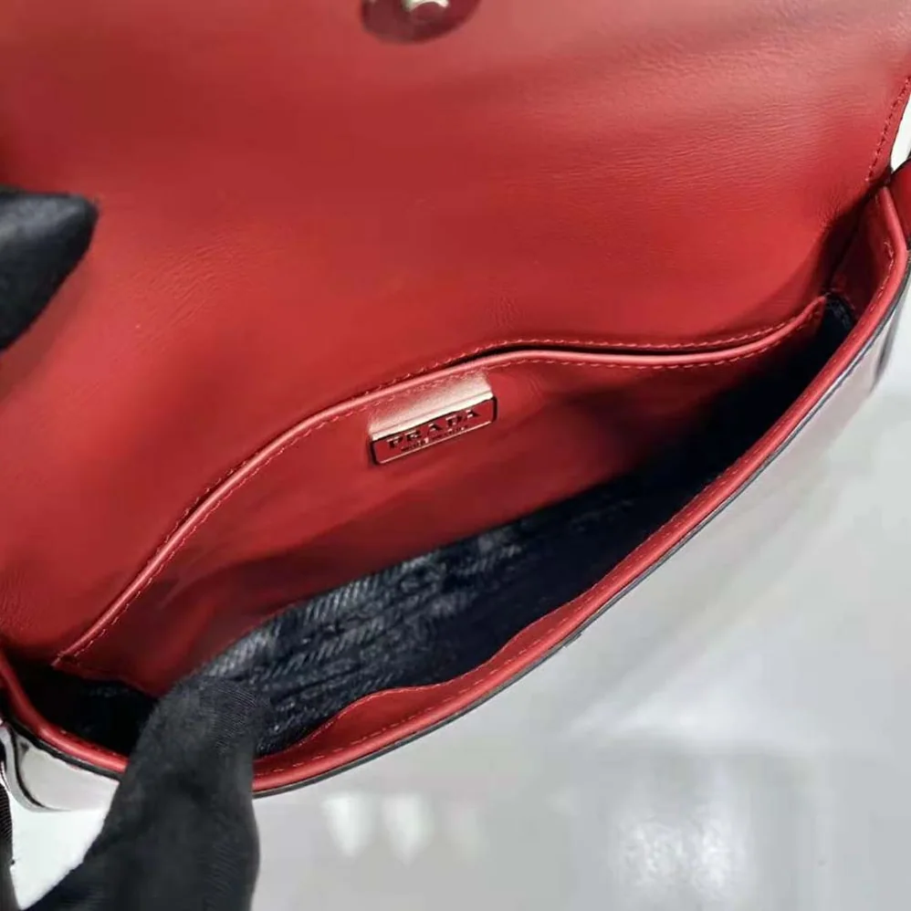 Prada Cleo Brushed Leather Shoulder Bag with Flap for Women in Red