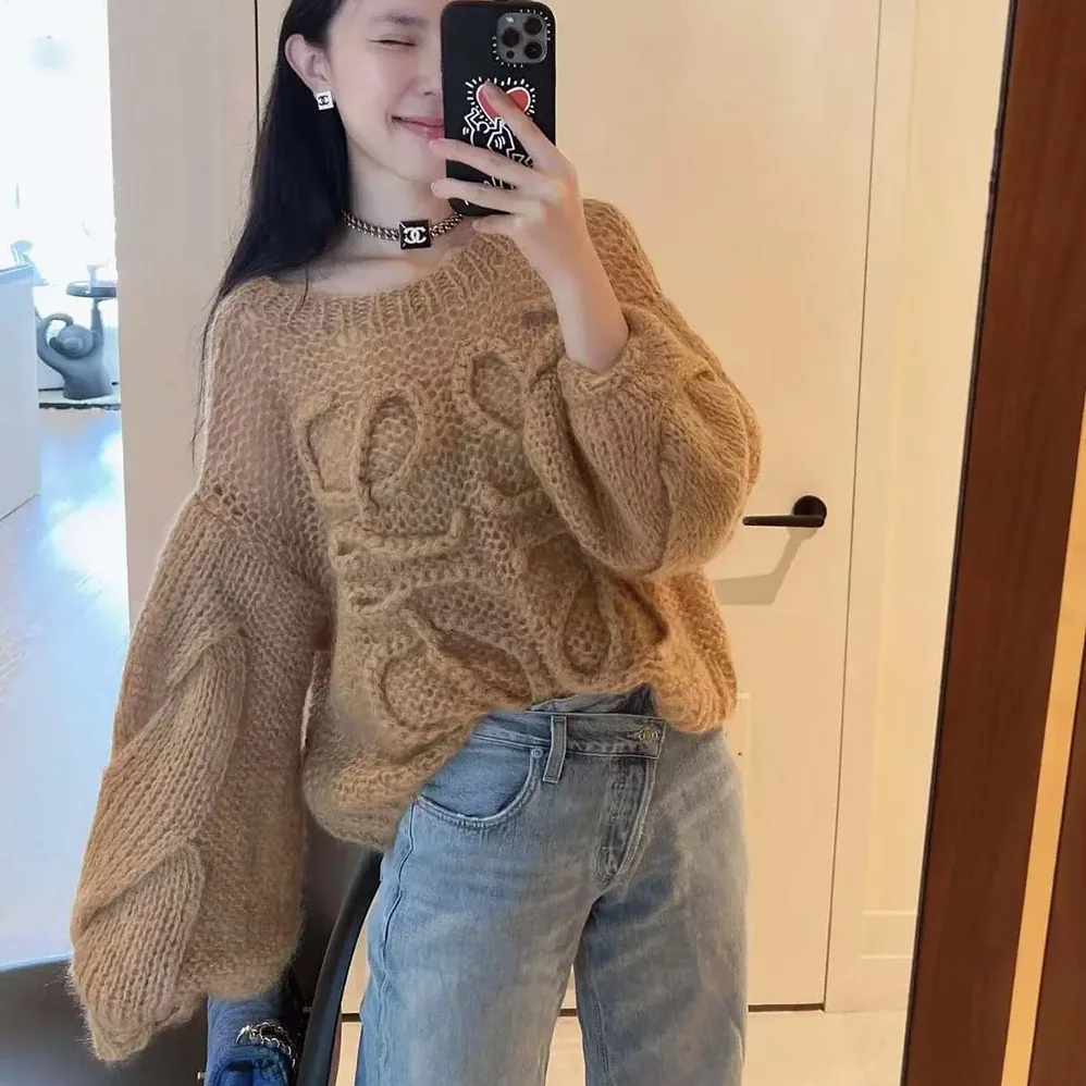 Loewe Anagram Sweater in Mohair for Women in Brown Loewe Anagram Sweater in Mohair for Women in Brown